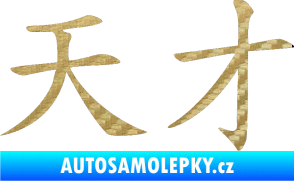 Samolepka Čínský znak Genius 3D karbon zlatý