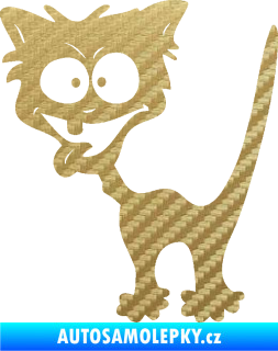 Samolepka Crazy cat levá bláznivá kočka 3D karbon zlatý