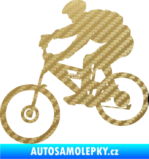 Samolepka Cyklista 009 levá horské kolo 3D karbon zlatý