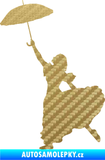 Samolepka Dáma s deštníkem 001 pravá 3D karbon zlatý
