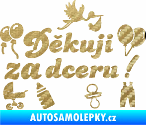 Samolepka Děkuji za dceru nápis dítě v autě 3D karbon zlatý