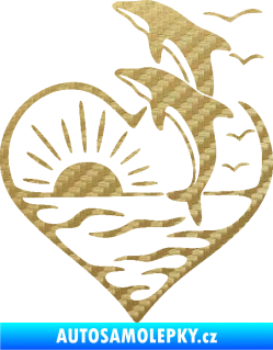 Samolepka Delfíni 002 levá západ slunce 3D karbon zlatý
