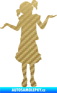 Samolepka Děti silueta 001 levá holčička krčí rameny 3D karbon zlatý