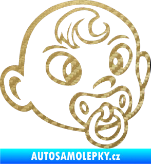 Samolepka Dítě v autě 004 pravá miminko s dudlíkem hlavička 3D karbon zlatý