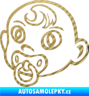 Samolepka Dítě v autě 005 levá miminko s dudlíkem hlavička 3D karbon zlatý