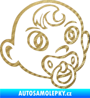Samolepka Dítě v autě 005 pravá miminko s dudlíkem hlavička 3D karbon zlatý