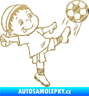 Samolepka Dítě v autě 022 pravá fotbalista s míčem 3D karbon zlatý