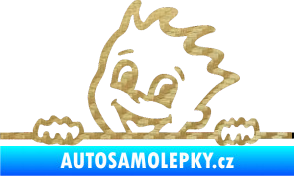 Samolepka Dítě v autě 029 levá veselý kluk hlavička 3D karbon zlatý