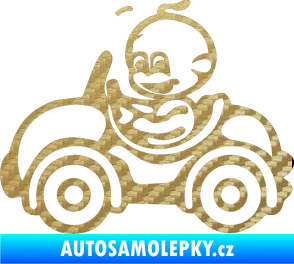 Samolepka Dítě v autě 041 levá chlapeček v autíčku 3D karbon zlatý