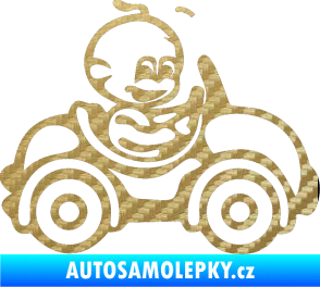 Samolepka Dítě v autě 041 pravá chlapeček v autíčku 3D karbon zlatý