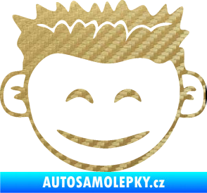 Samolepka Dítě v autě 048 levá kluk hlavička 3D karbon zlatý
