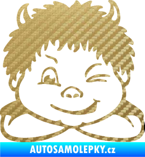 Samolepka Dítě v autě 055 levá kluk čertík 3D karbon zlatý