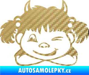Samolepka Dítě v autě 056 levá holčička čertice 3D karbon zlatý