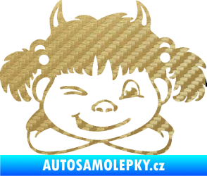 Samolepka Dítě v autě 056 pravá holčička čertice 3D karbon zlatý