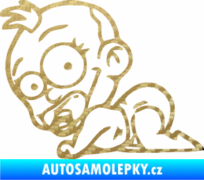 Samolepka Dítě v autě 067 levá lezoucí miminko 3D karbon zlatý