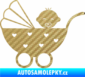 Samolepka Dítě v autě 070 levá kočárek s miminkem 3D karbon zlatý