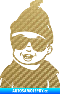 Samolepka Dítě v autě 081 levá chlapeček v brýlích 3D karbon zlatý