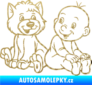 Samolepka Dítě v autě 087 pravá chlapeček s pejskem 3D karbon zlatý