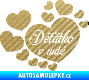 Samolepka Dítě v autě 092 nápis děťátko v autě se srdíčky 3D karbon zlatý
