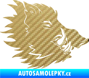 Samolepka Divoké prase 001 pravá kanec hlava 3D karbon zlatý