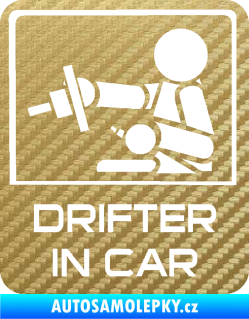 Samolepka Drifter in car 003 3D karbon zlatý