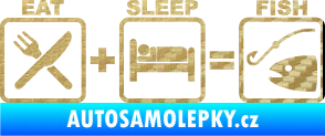 Samolepka Eat sleep fish 3D karbon zlatý