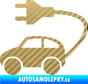 Samolepka Elektro auto 002 levá symbol zásuvka 3D karbon zlatý