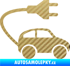 Samolepka Elektro auto 002 pravá symbol zásuvka 3D karbon zlatý