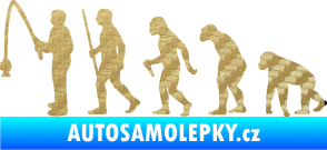 Samolepka Evoluce 005 rybář levá 3D karbon zlatý