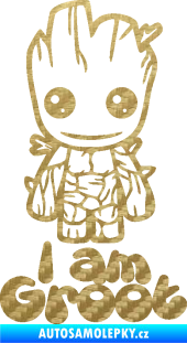 Samolepka Groot 001 levá s nápisem 3D karbon zlatý