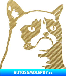 Samolepka Grumpy cat 002 pravá 3D karbon zlatý