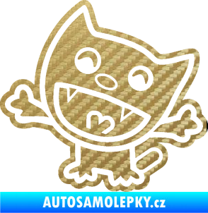 Samolepka Happy cat 002 levá šťastná kočka 3D karbon zlatý