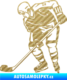 Samolepka Hokejista 029 levá 3D karbon zlatý