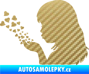 Samolepka Holčička se srdíčky levá 3D karbon zlatý