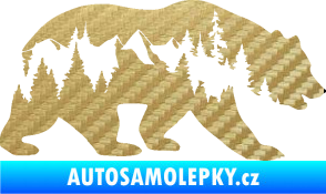 Samolepka Hory s medvědem pravá 3D karbon zlatý