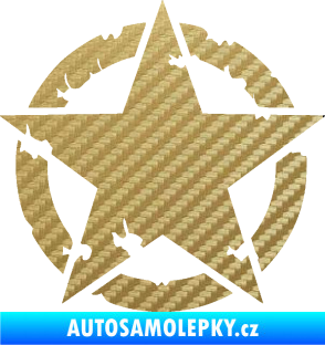 Samolepka Hvězda US Army 003 narušená 3D karbon zlatý