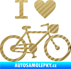 Samolepka I love cycling pravá 3D karbon zlatý