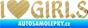 Samolepka I love girls nápis se srdcem 3D karbon zlatý