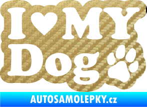 Samolepka I love my dog 002 3D karbon zlatý