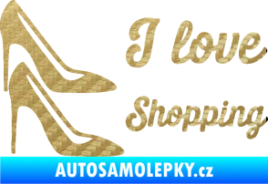 Samolepka I love shopping nápis  3D karbon zlatý