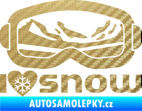 Samolepka I love snow nápis s brýlemi 3D karbon zlatý