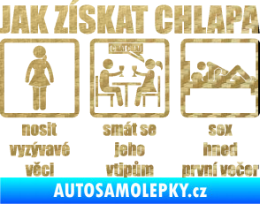 Samolepka Jak získat chlapa 3D karbon zlatý