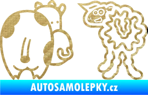Samolepka JDM kravička a ovečka 001 levá 3D karbon zlatý
