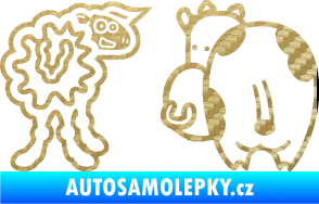 Samolepka JDM kravička a ovečka 001 pravá 3D karbon zlatý