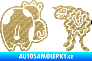 Samolepka JDM kravička a ovečka 002 levá 3D karbon zlatý