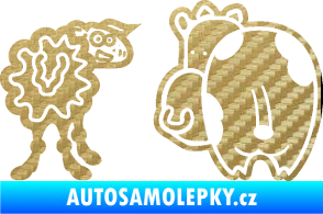 Samolepka JDM kravička a ovečka 002 pravá 3D karbon zlatý