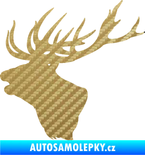 Samolepka Jelen 001 levá silueta hlavy 3D karbon zlatý