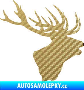 Samolepka Jelen 001 pravá silueta hlavy 3D karbon zlatý