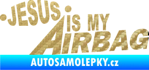 Samolepka Jesus is my airbag nápis 3D karbon zlatý