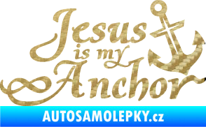 Samolepka Jesus is my anchor 3D karbon zlatý